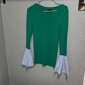 Halogen Green Top with Striped Flared Cuffs